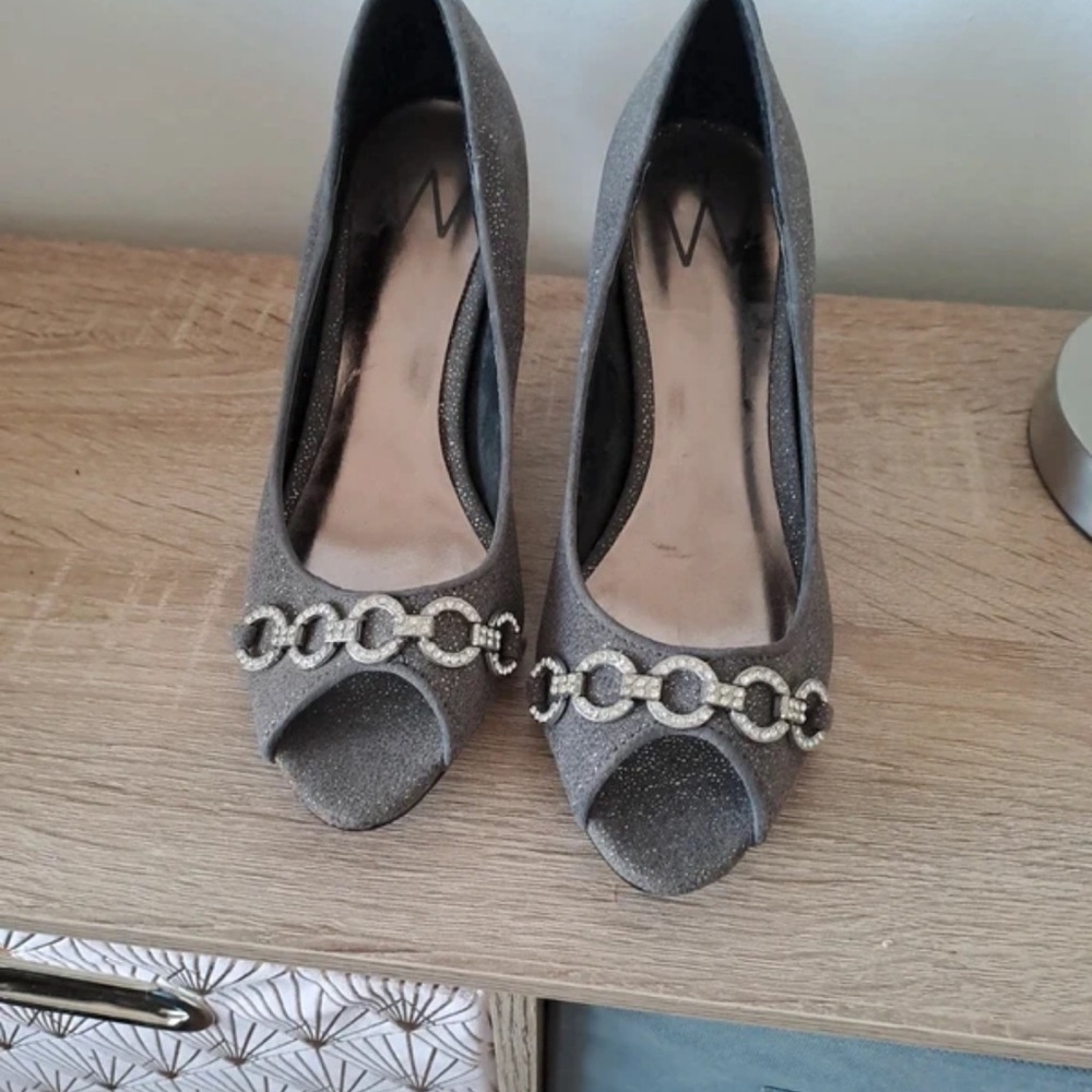 Chic Chain-Embellished Peep-Toe Heels